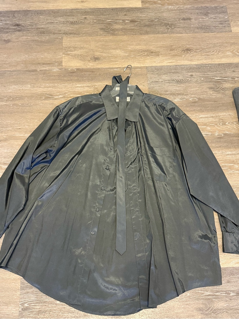 Men's Black Satin Tie-Neck Shirt Jacket